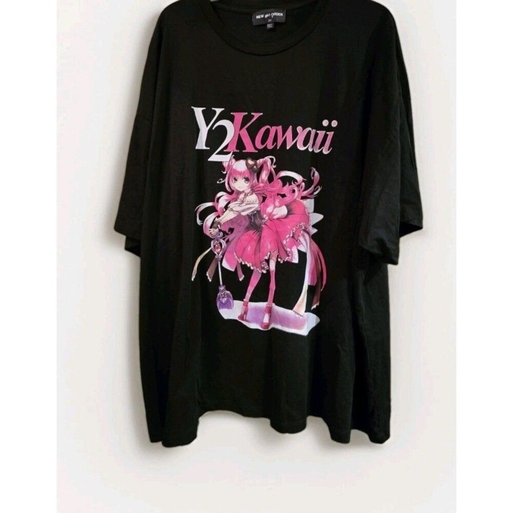 New Girl Order Y2Kawaii Anime Graphic T-Shirt Black Pink Size 22 NWOT Kawaii